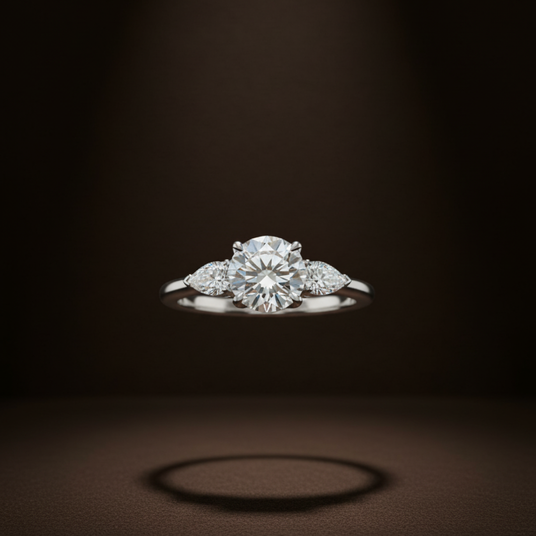 Anillo de compromiso platino con dos diamantes laterales